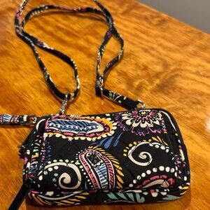 Vera Bradley Black Quilted Paisley Mini Crossbody with Multicolor Accents